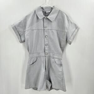 NWT Zara Collared Denim Metallic Blue/Silver Romper Size M